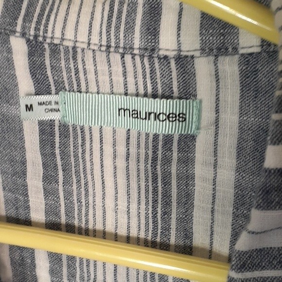 Maurices top blue white striped cotton button-down shirt m summer cotton blouse - Picture 3 of 7